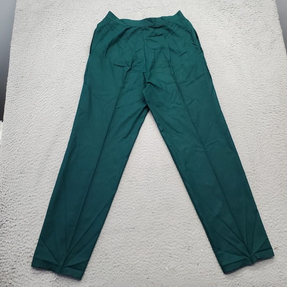 IRKA Dress Pants Womens Green Flat Front 100% Silk Pleated Regular Fit‎ Comfort - Picture 2 of 8
